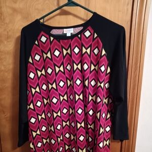LuLaRoe Black and Pink Geometric Long Sleeve Top